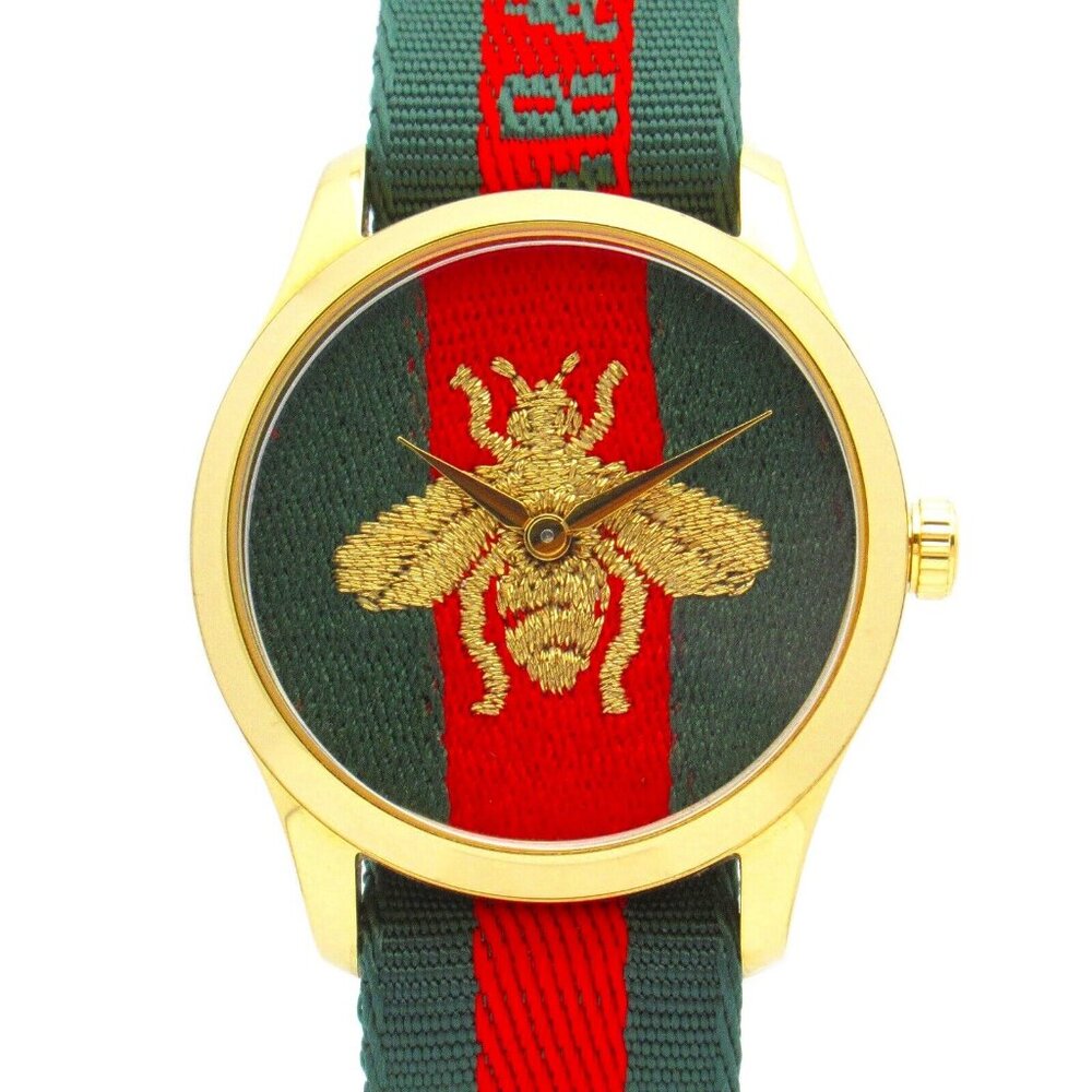 GUCCI G timeless Wrist Watch Quartz Gold Plated Nylon Used mens - Picture 3 of 14